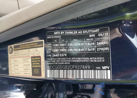 2012 Mercedes-Benz Glk 350 from USA, damaged, VIN WDCGG5GB2CF927849